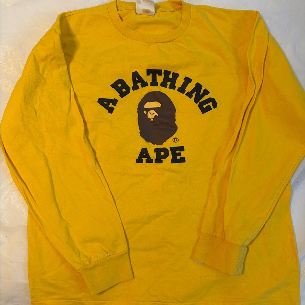 Bape Yellow Long Sleeve Tee with Black Logo